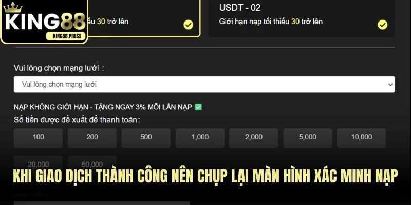 Khi giao dịch thành công nên chụp lại màn hình xác minh nạp
